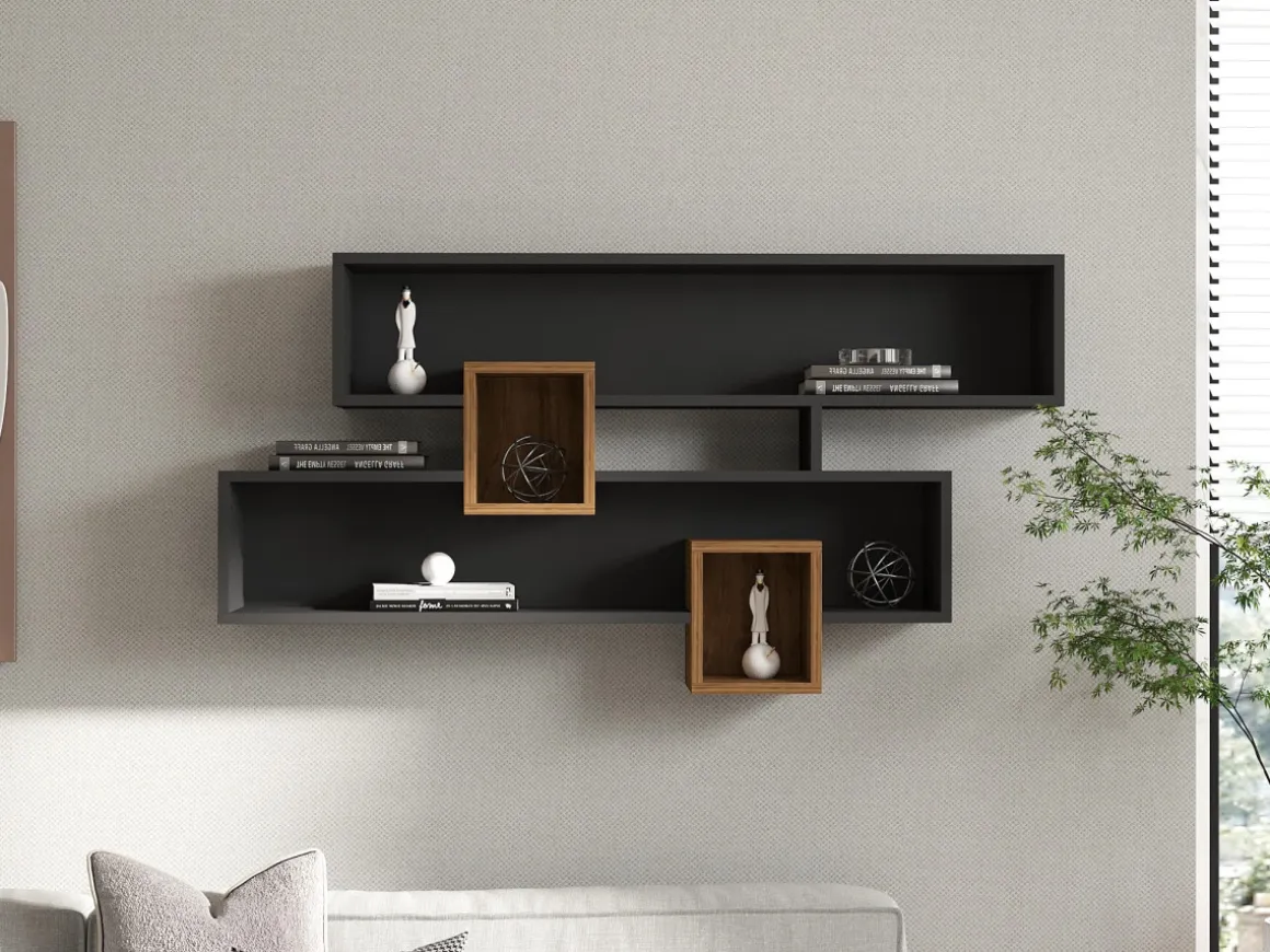 Étagère murale en bois "Karen" - 120 x 22 x 75 cm - NoyerAnthracite