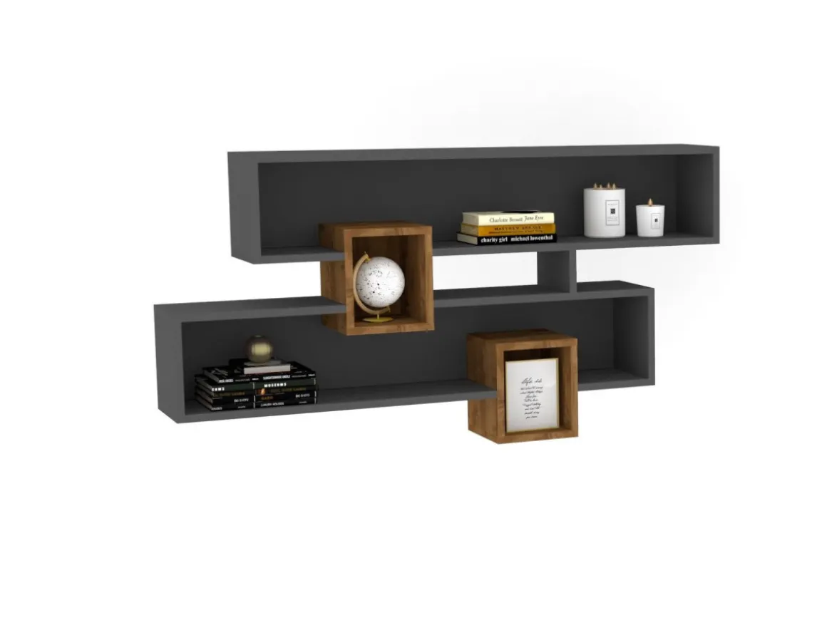 Étagère murale en bois "Karen" - 120 x 22 x 75 cm - NoyerAnthracite