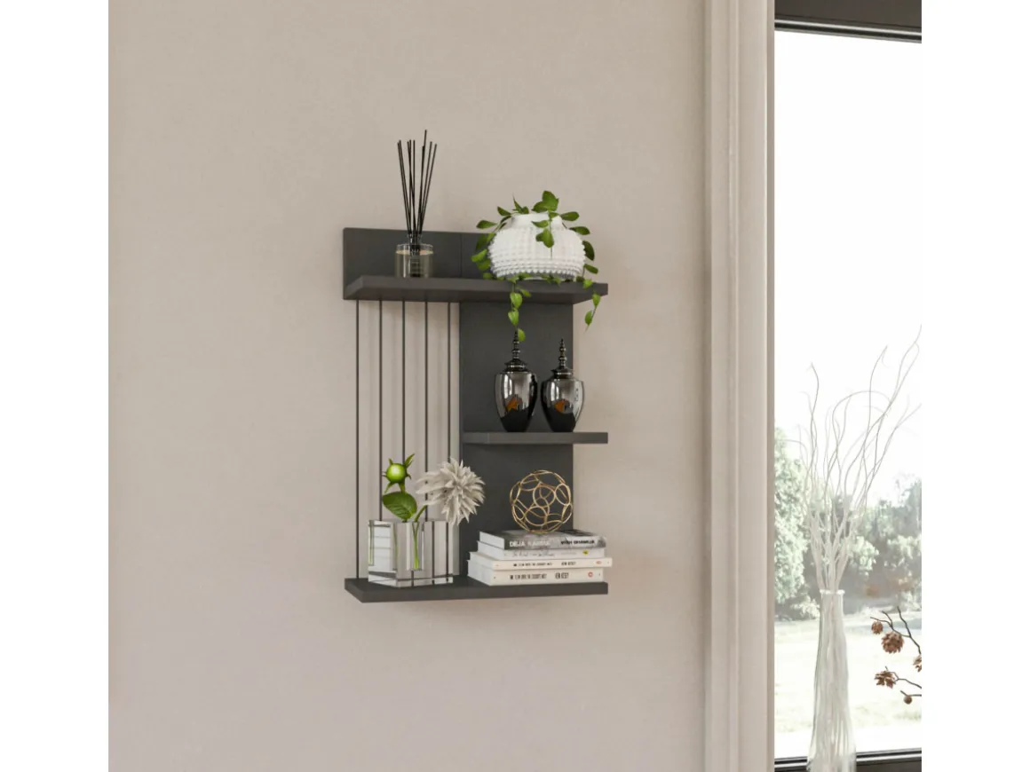 Étagère murale en bois "Kinik" - 40 x 19 x 60 cm - Gris anthracite