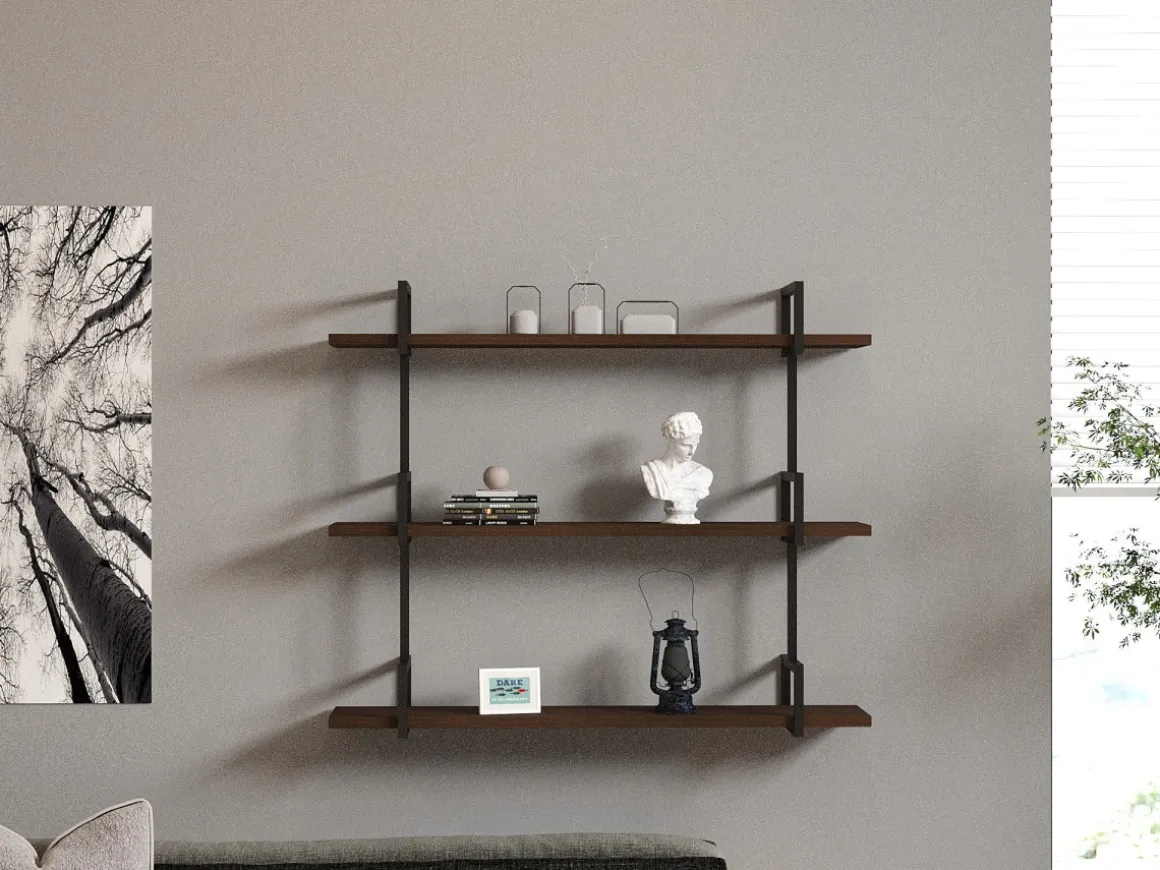 Étagère murale en bois "Uras" - 87 x 22 x 76 cm - Noyer