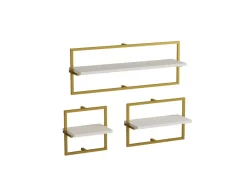 Étagère murale en bois "Yeso" - 80 x 20 x 30 cm - Blanc, Or