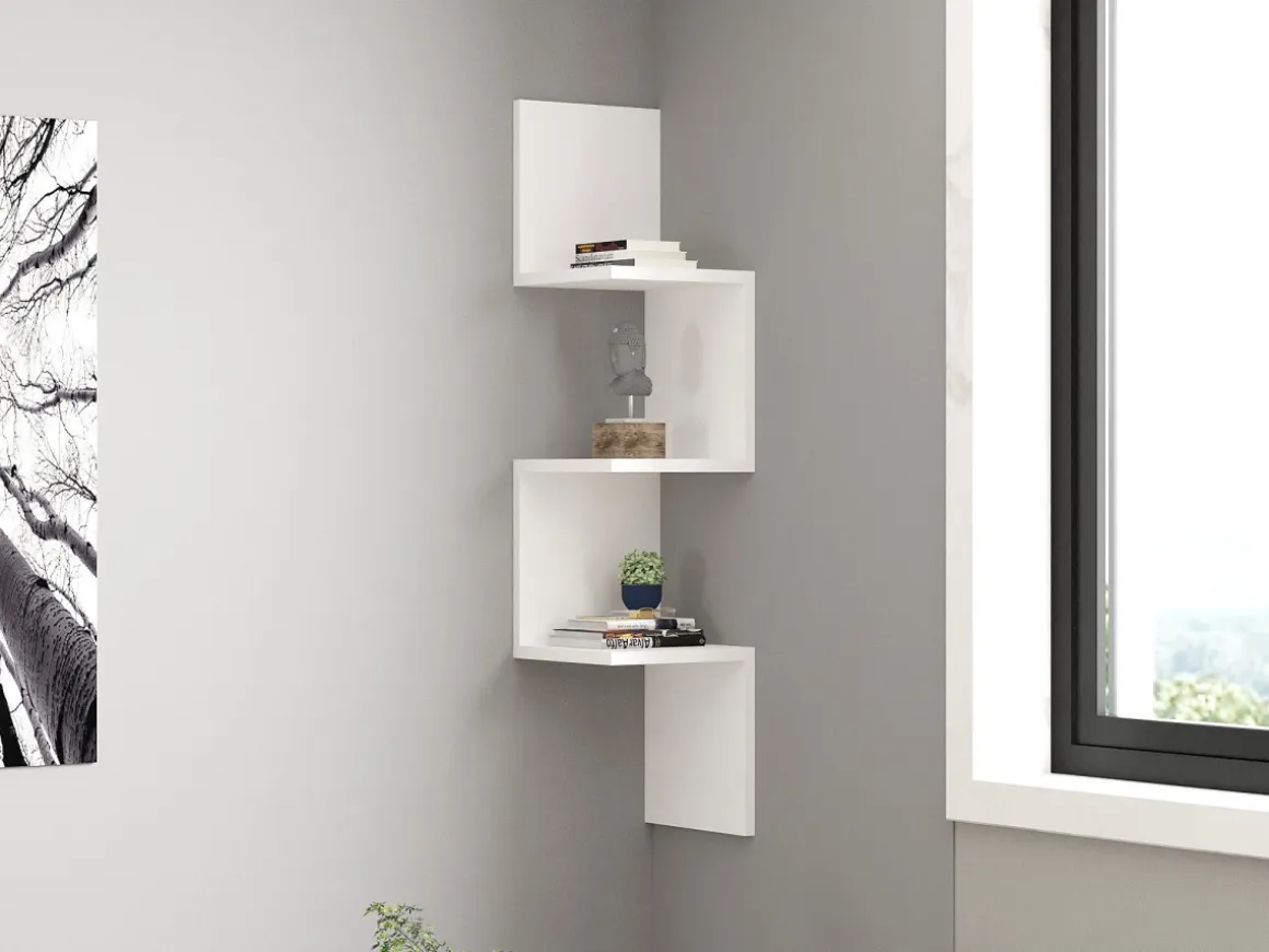 Étagère murale en bois "Zikzak" - 25 x 25 x 105 cm - Blanc