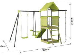Aire de jeu portique en métal avec toboggan et bac a sable "Sohane"  - Vert