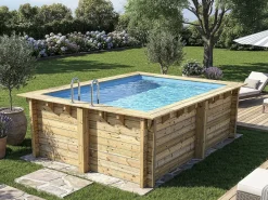 Piscine bois rectangle " Zanzibar "- 3.50 x 2.30 x 1.24 m - Bâche à bulles  180 µ - Bâche hiver  280 g/m²