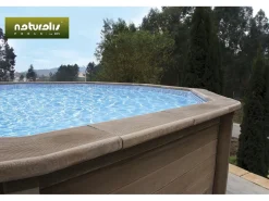 Piscine béton aspect bois en kit décagonale allongée " Naturalis 2 " - 6.36 x 4.74 x 1.28 m