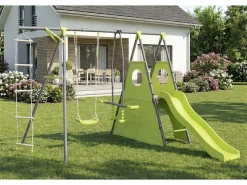 Portique de jeu métal avec toboggan "Dany"- 5 agrès - Vert