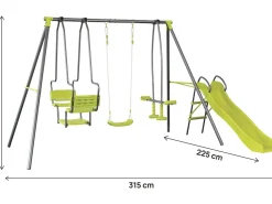 Portique en métal avec toboggan "Ludo II" avec 4 agrès - Vert